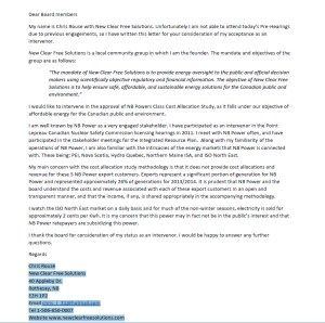 New Clear Free Solutions Letter to EUB for Consideration of Intervenor Status- Nov 25 2014